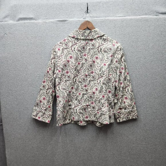 R.Q.T. Womens Floral Print Button-Up Jacket 3/4 Sleeve Size L Cotton/Spandex Ble - Picture 4 of 4